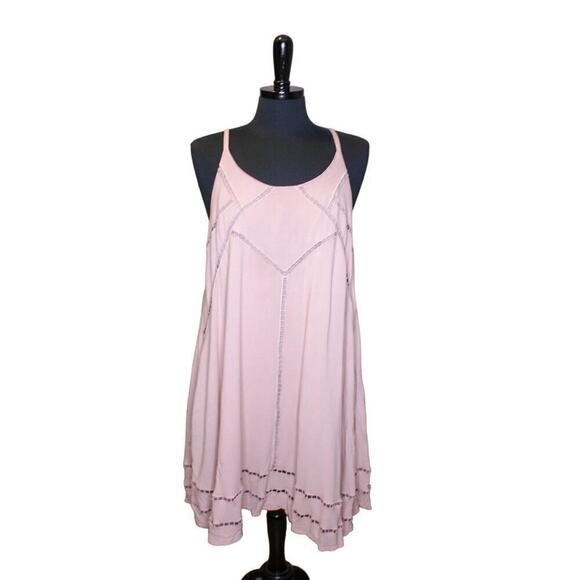 Lulus A Line Sundress Dress Sleeveless Halter Pink Viscose Linen - Picture 1 of 6